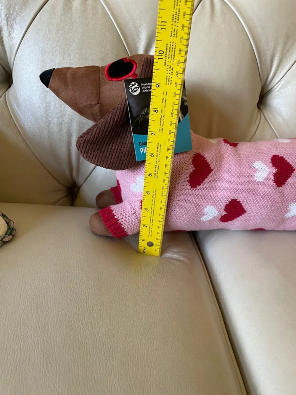 Plush Dachshund Bolster Pillow in Pink and Brown with Heart Pattern